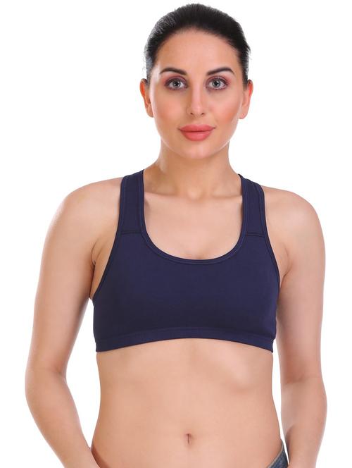 navy blue cotton blend sports bra - 21141040 - Very Small Image - 1