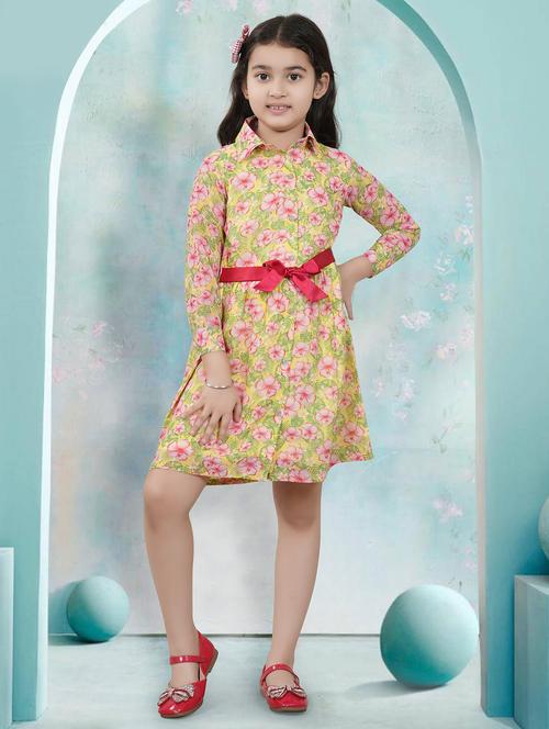 yellow floral printed frock - 21142546 - Very Small Image - 1