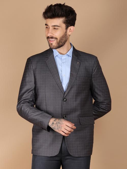 grey checkered single breasted casual blazer - 21143484 - Very Small Image - 1