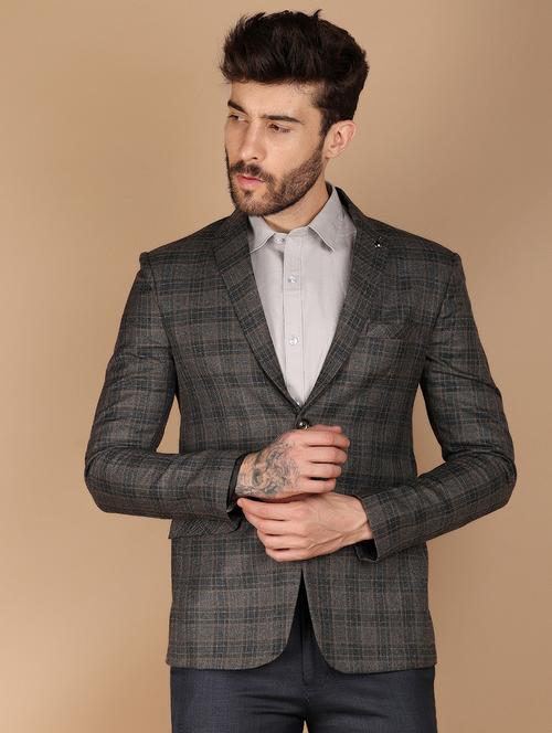 brown checkered single breasted casual blazer - 21143485 - Very Small Image - 1