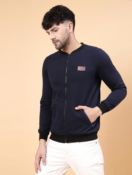 men navy blue solid long sleeve casual jacket - 21143598 - Very Small Image - 1