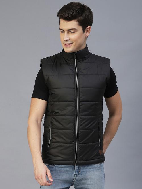 men black solid sleeveless quilted jacket - 21143614 - Very Small Image - 1