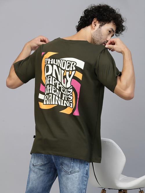 olive green back printed casual t-shirt - 21143808 - Very Small Image - 1