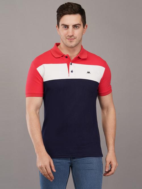 navy blue colourblocked polo t-shirt - 21145266 - Very Small Image - 1