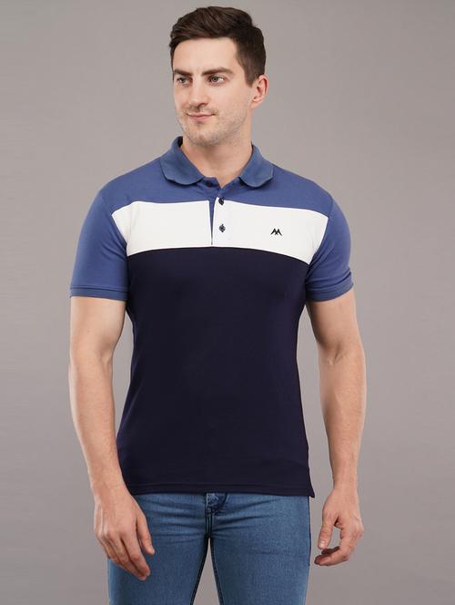 navy blue colourblocked polo t-shirt - 21145268 - Very Small Image - 1