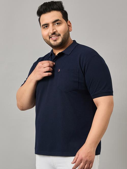 solid navy blue plus size polo t-shirt - 21145453 - Very Small Image - 1