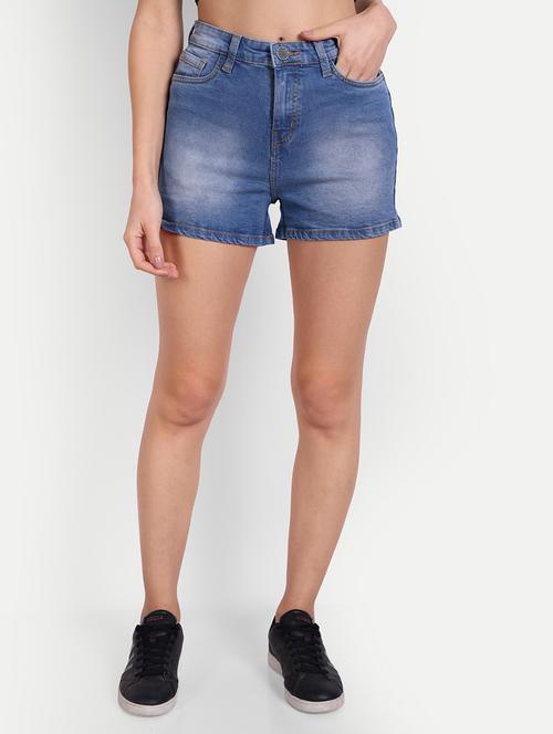 solid blue denim shorts - 21145469 - Very Small Image - 1