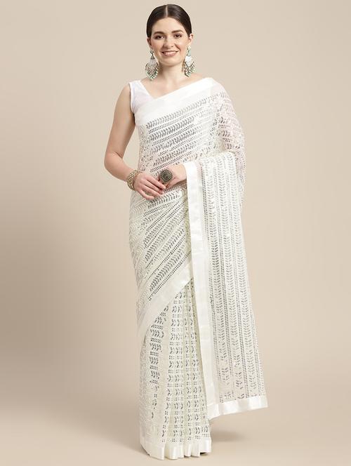women white sequin work georgette saree with blouse - 21150299 - Very Small Image - 1