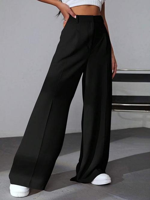 women solid high rise wide leg trouser - 21150393 - Very Small Image - 1