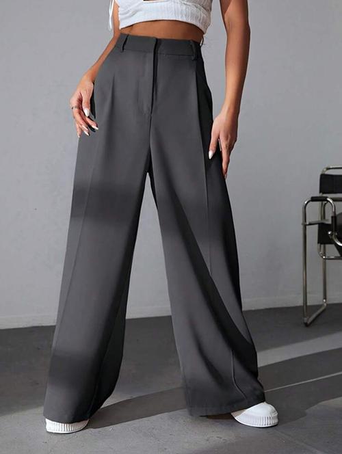 women solid high rise wide leg trouser - 21150418 - Very Small Image - 1