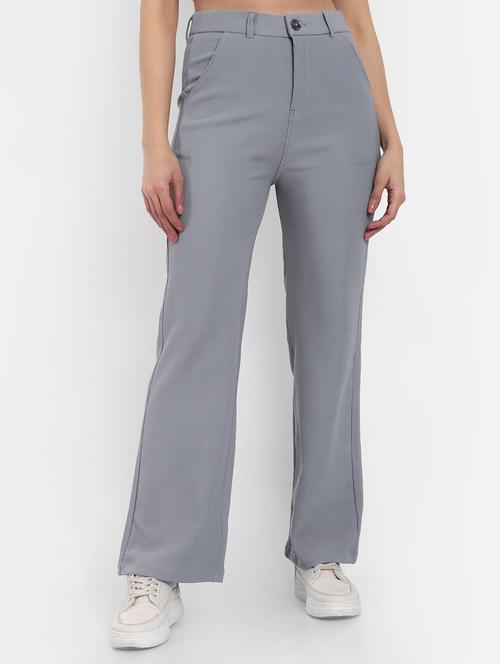 solid grey wide leg trouser - 21150454 - Very Small Image - 1
