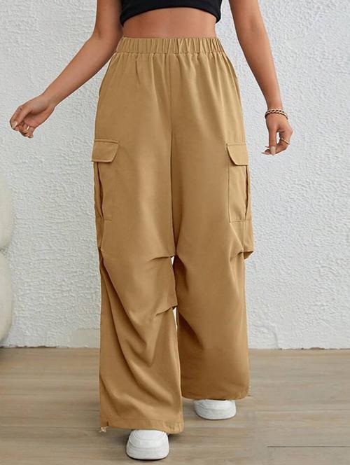 women solid high rise wide leg cargo - 21150466 - Very Small Image - 1