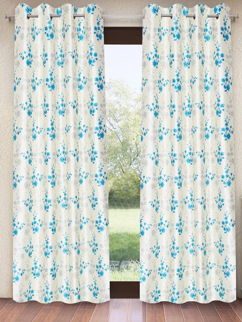 Blue 2 Pieces Bloom Burst Eyelet Polyester Window Curtains - 21150597 - Very Small Image - 1