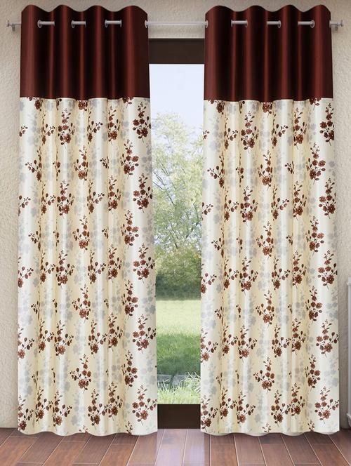 Brown 2 Pieces Solid Patch Bloom Burst Eyelet Polyester Door Curtains - 21150600 - Very Small Image - 1