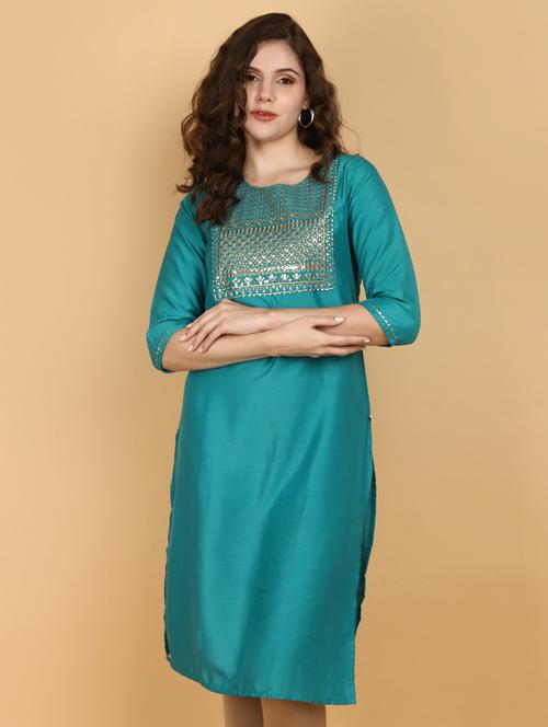 women three quarter sleeve straight kurta - 21151417 - Very Small Image - 1