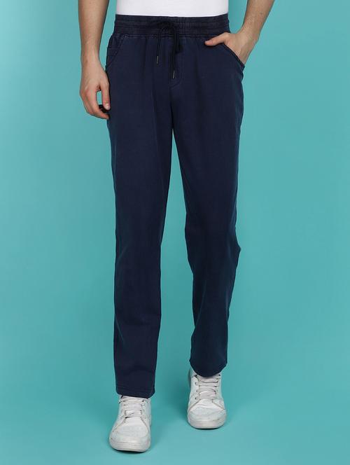 navy blue cotton full length track pant - 21151699 - Very Small Image - 1