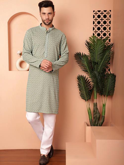 green embroidered kurta pyjama set - 21154108 - Very Small Image - 1