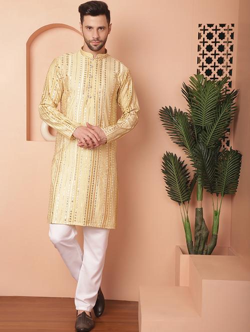 gold embroidered kurta pyjama set - 21154116 - Very Small Image - 1