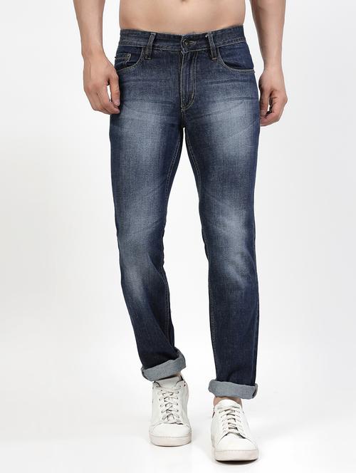 solid blue cotton blend jeans - 21154393 - Very Small Image - 1