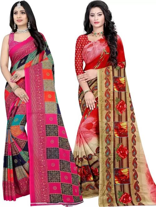 pack of 2 multi colored combo saree - 21154856 - Very Small Image - 1
