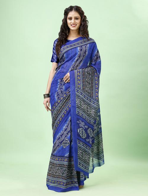 women blue printed georgette saree - 21155071 - Very Small Image - 1