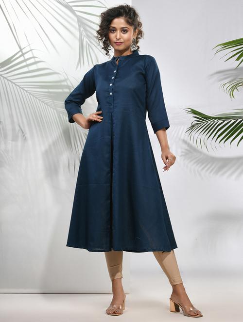 navy blue cotton a-line kurta - 21157675 - Very Small Image - 1