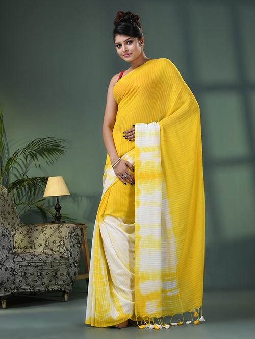 yellow cotton handloom saree with blouse - 21161552 - Very Small Image - 1