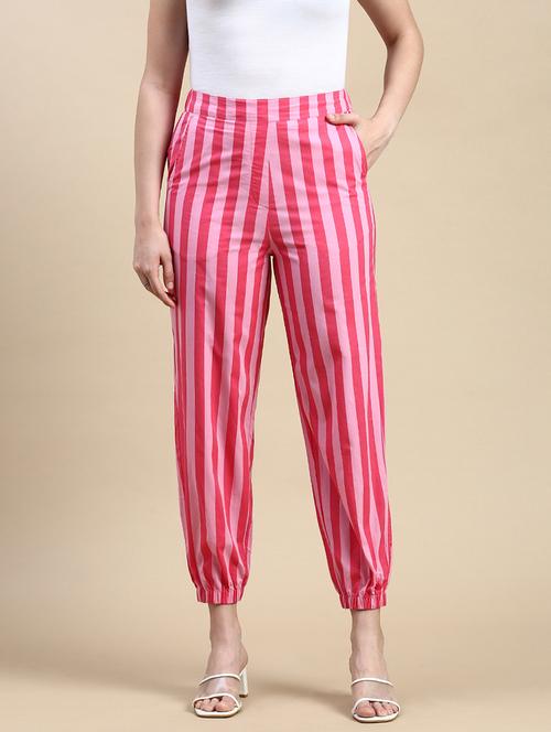 pink striped cotton joggers - 21162023 - Very Small Image - 1