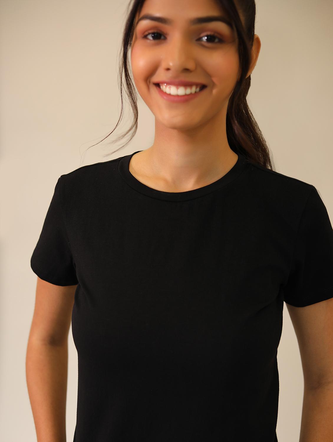 women solid cotton modal short sleeves t-shirt - 21164625 - Standard Image - 5