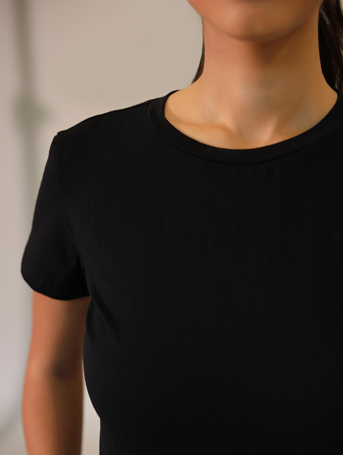 women solid cotton modal short sleeves t-shirt - 21164625 - Standard Image - 6