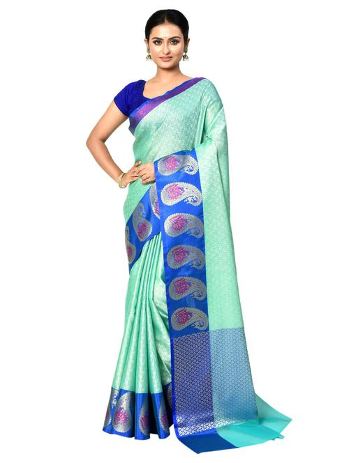 sea green banarasi saree with blouse - 21167796 - Very Small Image - 1