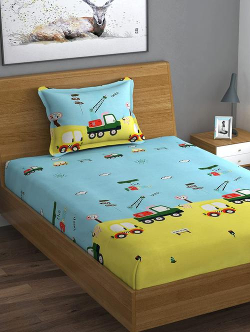 Home Sizzler 144tc Kid's Truck Light Green Single Bedsheet With 1 Pillow Cover - 21167884 - Very Small Image - 1