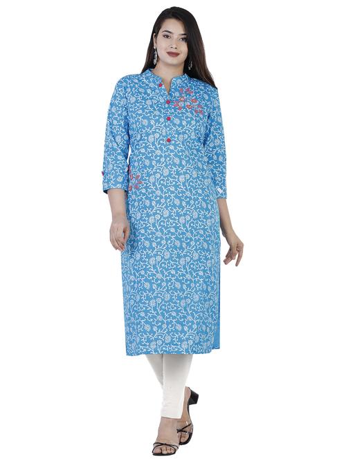 light blue cotton blend straight kurta - 21170729 - Very Small Image - 1