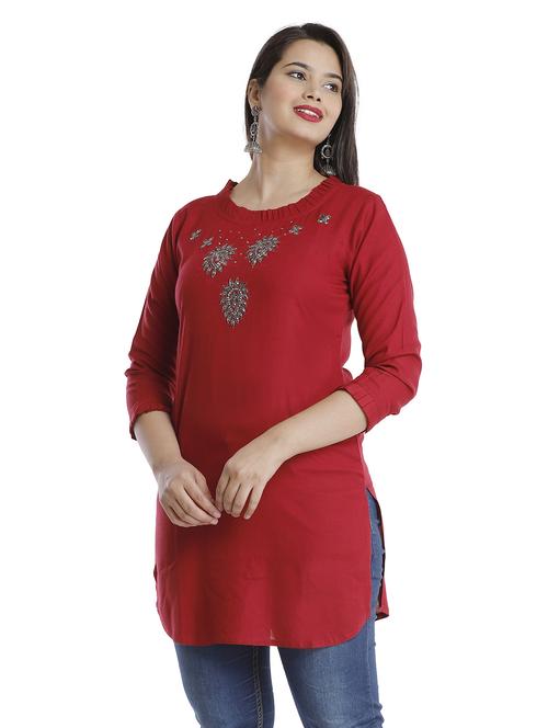 maroon viscose straight kurta - 21170767 - Very Small Image - 1