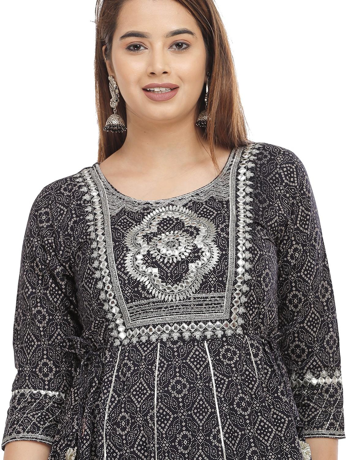 grey cotton blend anarkali kurta - 21170859 - Standard Image - 5