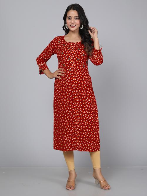 red viscose straight kurta - 21170945 - Very Small Image - 1