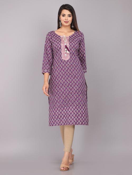 purple cotton blend straight kurta - 21170958 - Very Small Image - 1