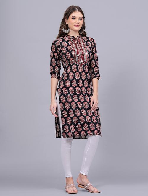 brown cotton blend straight kurta - 21170995 - Very Small Image - 1