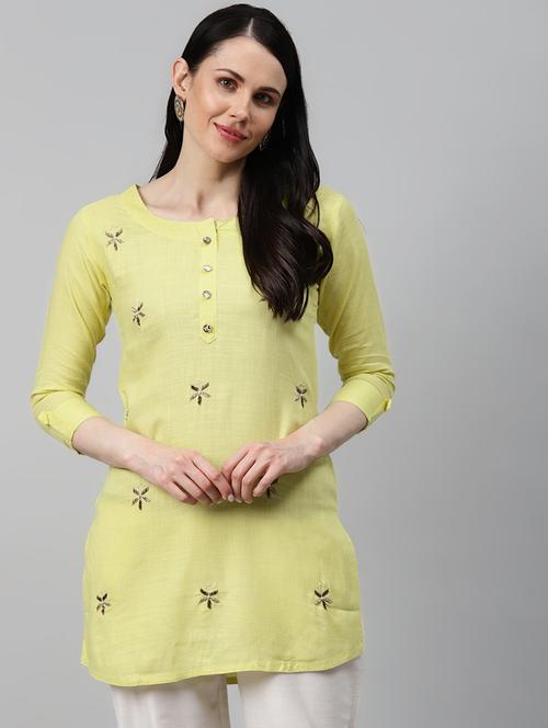 yellow viscose straight kurta - 21171054 - Very Small Image - 1