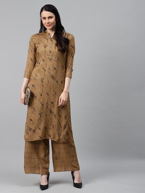 women printed mandarin neck kurta palazzo set  - 21171157 - Very Small Image - 1