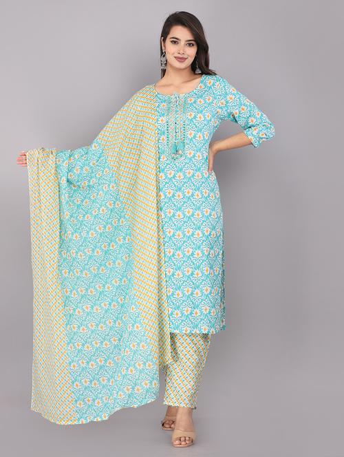 women printed cotton suit set with dupatta - 21171398 - Very Small Image - 1