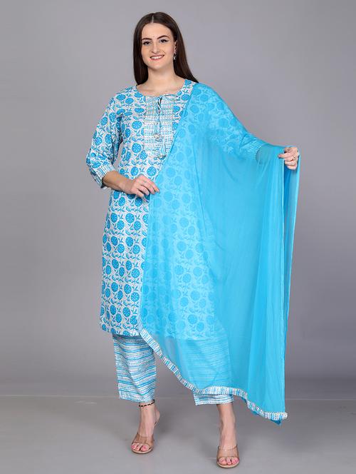 women printed cotton suit set with dupatta - 21171422 - Very Small Image - 1