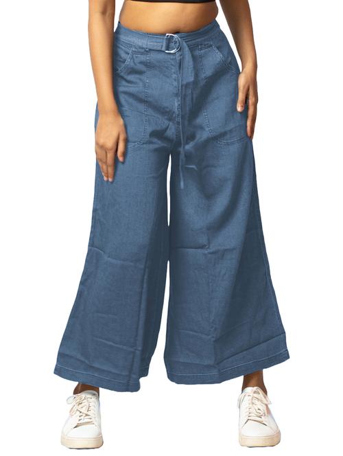 blue cotton blend wide leg trouser - 21173360 - Very Small Image - 1