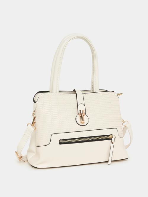 white leatherette (pu) solid handbag - 21174686 - Very Small Image - 1