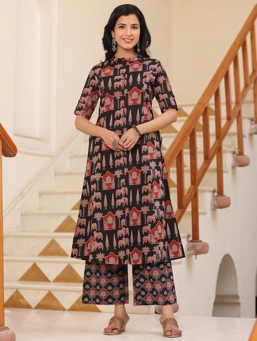 black printed kurta pant set - 21176180 - Very Small Image - 1