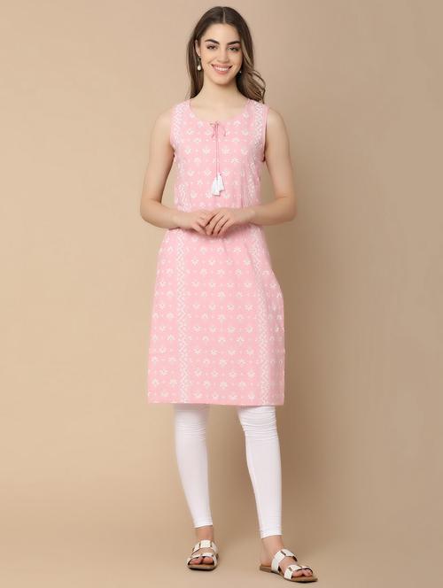 pink cotton straight kurta - 21176534 - Very Small Image - 1
