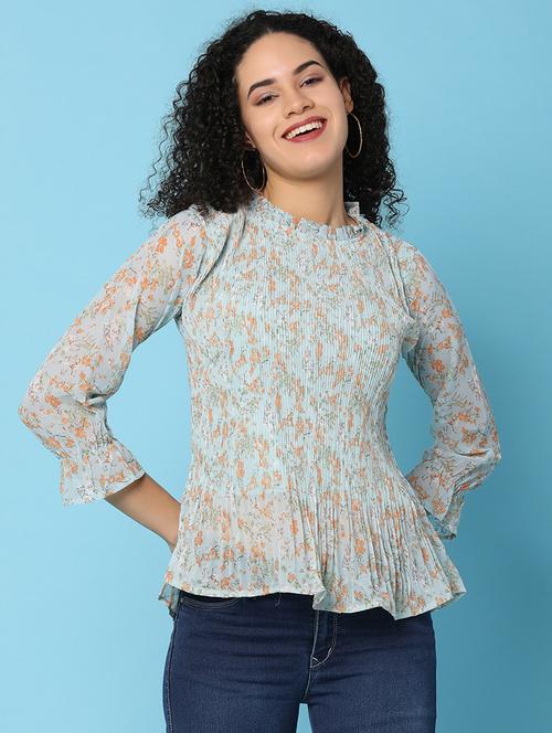 women light blue florals printed top - 21176581 - Very Small Image - 1