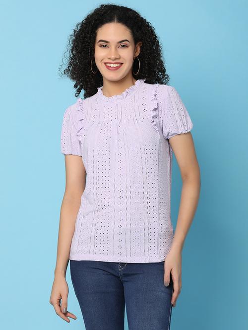 women solid mock neck puff sleeves top - 21176611 - Very Small Image - 1