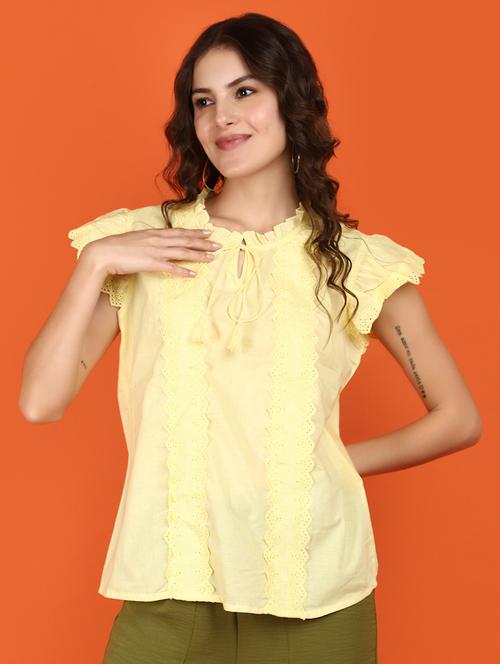 women solid lace detailed top - 21176622 - Very Small Image - 1