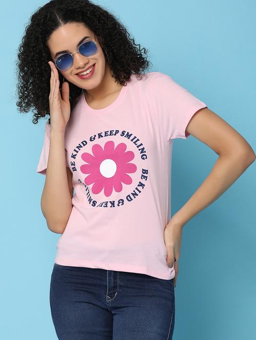 women front print round neck t-shirt - 21176840 - Very Small Image - 1